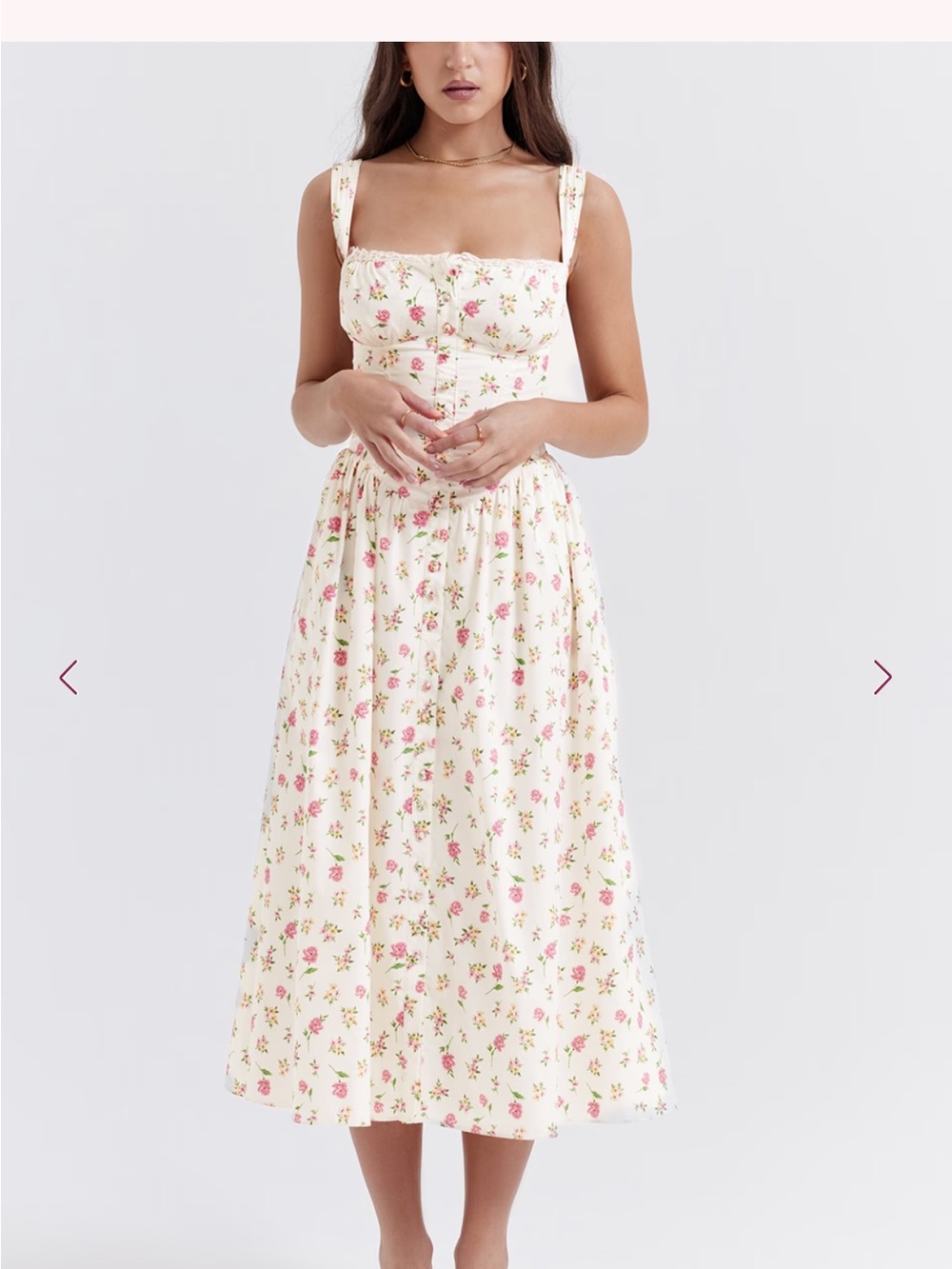 House of CB Cream Midi Dress with Pink Floral Print